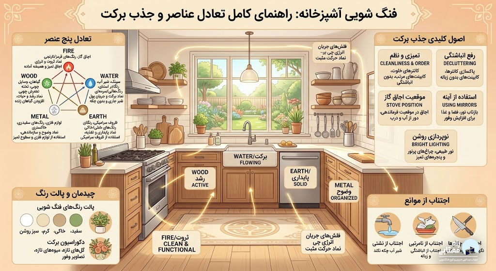 فنگ شویی آشپزخانه؛ راهنمای کامل تعادل عناصر و جذب برکت